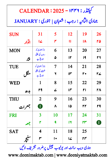 islamic calendar 2025 January